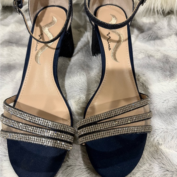 Nina Navy and Beige Strappy Heels - Picture 1 of 6